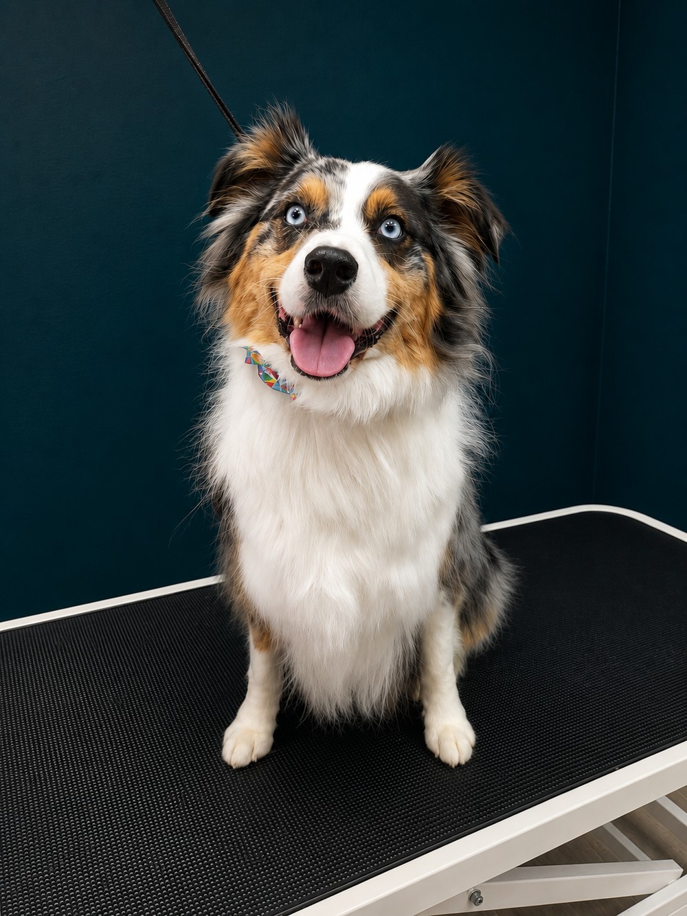 An Australian Shepherd with its double coat brushed out and kept on