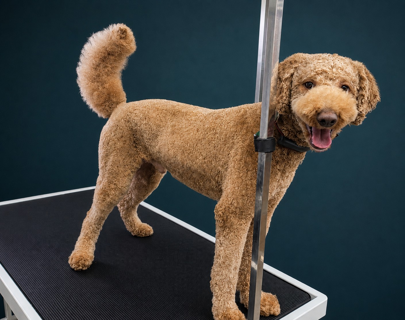 An apricot Standard Poodle finished in a full pattern cut