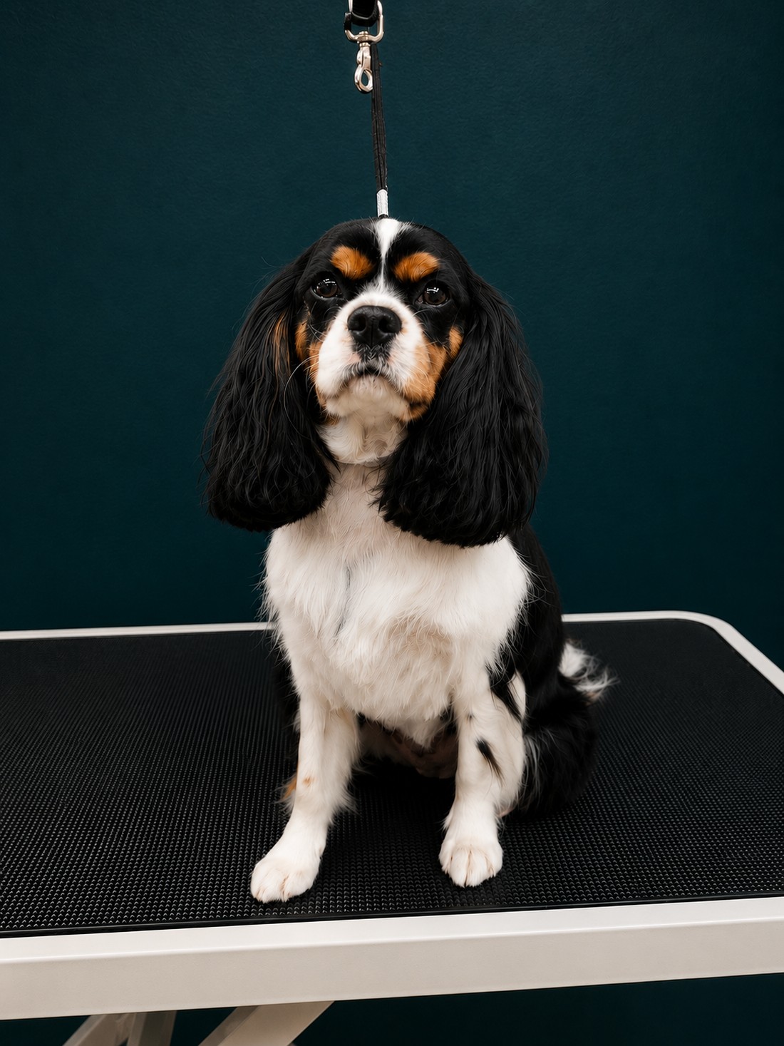 A Cavalier King Charles Spaniel tidied between full grooms