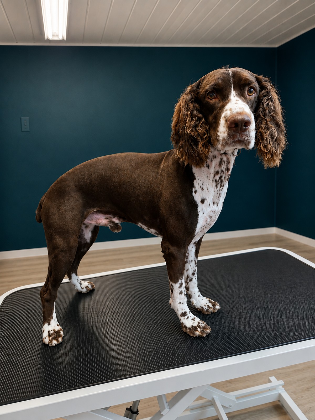 An English Springer Spaniel with the body taken short and the ears left long
